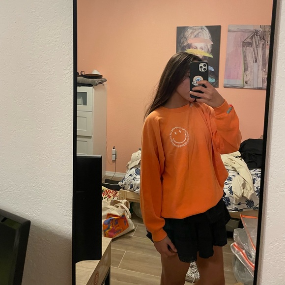I Stole My Boyfriend's Shirt | Happy Face Rainbow Sweatshirt in Orange - Picture 2 of 4